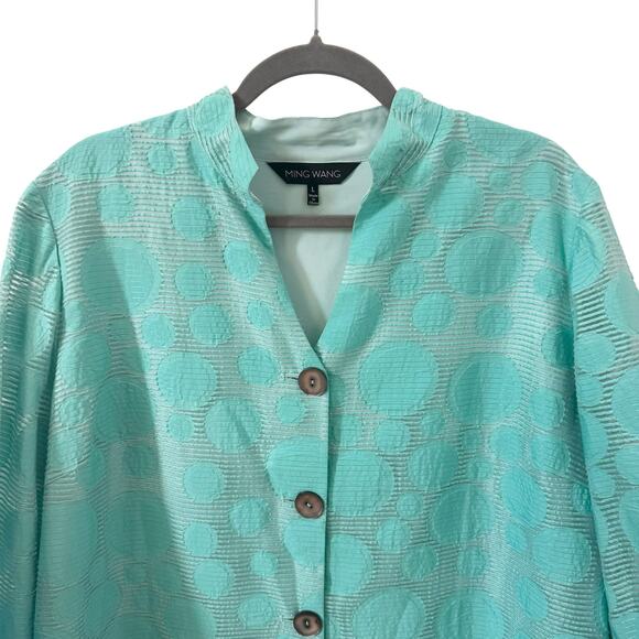 Ming Wang Bubble Textured Tunic Jacket Mandarin Collar in "Mint" Green Size L - Picture 4 of 12